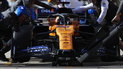 El McLaren de Carlos Sainz, durante una sesión de entrenamiento a finales del año pasado.
