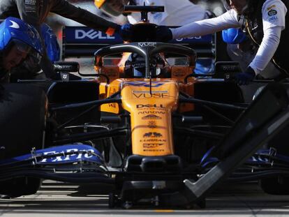 El McLaren de Carlos Sainz, durante una sesión de entrenamiento a finales del año pasado.