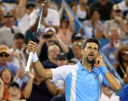 Novak Djokovic celebra el pase a la final de Masters de Cincinnati tras eliminar a Alexander Zverev.