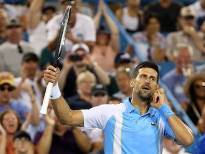 Novak Djokovic celebra el pase a la final de Masters de Cincinnati tras eliminar a Alexander Zverev.