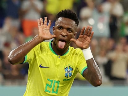 Vinicius celebra un gol contra Suiza que, al final, fue anulado.