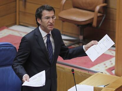Feijóo durante el pleno de esta mañana