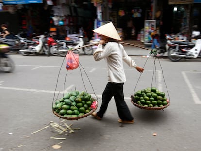 DVD311-(17-03-08) Vendedora de fruta en una calle de Hanoi (Vietnam) © Uly Martín