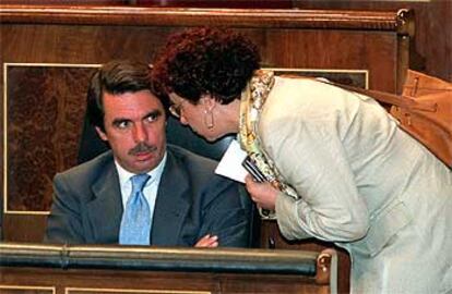 José María Aznar y Ana Palacio, durante una sesión en el Congreso de los Diputados.
