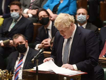 El primer ministro británico, Boris Johnson, durante su comparecencia en el Parlamento británico, este miércoles.