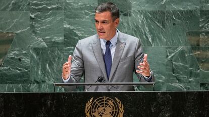 Pedro Sánchez during his address at the UN in New York on Wednesday.
