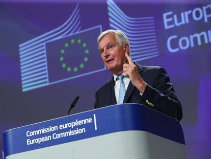 El negociador europeo, Michel Barnier, durante su rueda de prensa en Bruselas, este viernes.