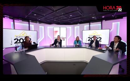 La periodista Diana Calderón media el debate entre los candidatos del Equipo por Colombia, este martes.