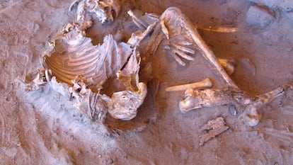 Un cadáver en el yacimiento de Takarkori, al sur de Libia.