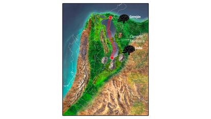 Un mapa del corredor de megafauna que existía en el norte de Colombia.