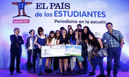 Entrega de los premios de El Pais de los Estudiantes. Premio ENDESA de Sostenibilidad y Medio Ambiente al colegio IES Valle del Jerte, Plasencia, Caceres.