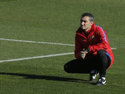 Ernesto Valverde, en el entrenamiento del viernes.