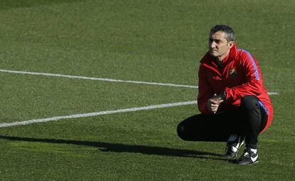 Ernesto Valverde, en el entrenamiento del viernes.