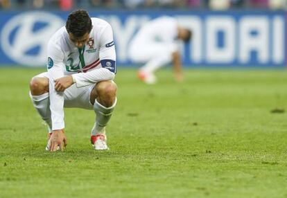 Cristiano Ronaldo, en un momento del duelo ante Dinamarca.