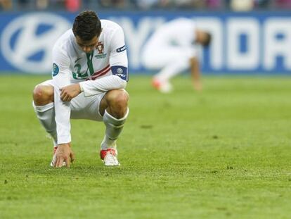 Cristiano Ronaldo, en un momento del duelo ante Dinamarca.
