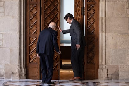 El presidente de la Generalitat, Salvador Illa, se  ha reunido esta tarde con el expresident Jordi Pujol en el Palau de la Generalitat. Massimiliano Minocri