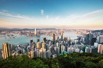 Rascacielos de la ciudad de Hong Kong (China).