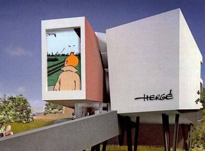 Recreación del aspecto que tendrá la entrada principal del Museo Hergé en Louvain-la-Neuf, que se inaugurará el 2 de junio.