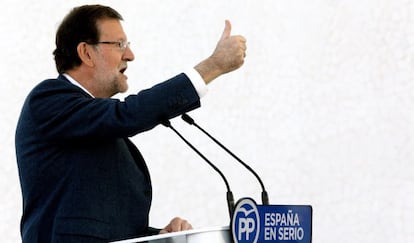  El presidente del Gobierno y del PP, Mariano Rajoy, durante el acto de presentaci&oacute;n del programa electoral del PP para las elecciones del 20 de diciembre en Valencia