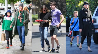 Sharon Stone, Calista Flockhart y Diane Keaton con sus hijos. 