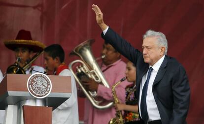 El presidente mexicano, Andrés Manuel López Obrador, en la celebración del primer año de su elección.