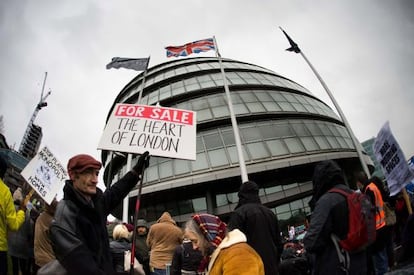 Protesta contra la pol&iacute;tica de vivienda y los desalojos en Londres, en enero. 