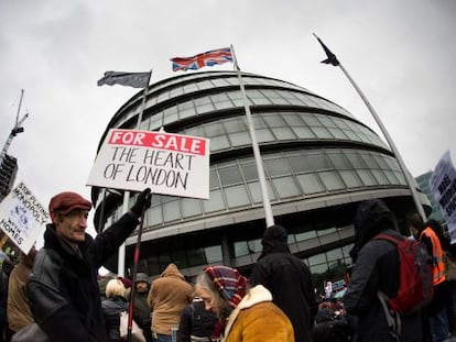 Protesta contra la pol&iacute;tica de vivienda y los desalojos en Londres, en enero. 