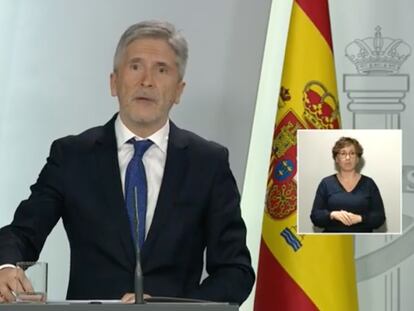 Fernando Grande-Marlaska, ministro del Interior, en una rueda de prensa este viernes.