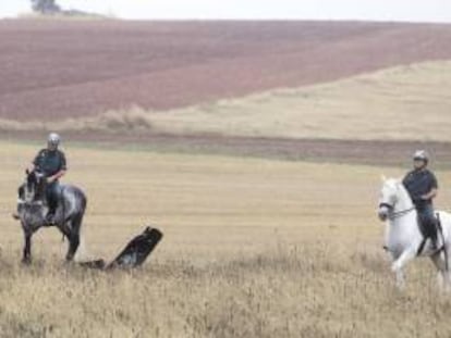 Integrantes de un escuadrón de caballería de la Guardia Civil, que forma parte de los equipos de agentes "ROCA" creados para llevar a cabo labores de vigilancia en las explotaciones agrarias y ganaderas de la provincia de Ciudad Real. EFE/Archivo
