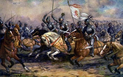 El rey Juan I de Bohemia, en la batalla de Cr&eacute;cy de la guerra de los Cien A&ntilde;os.