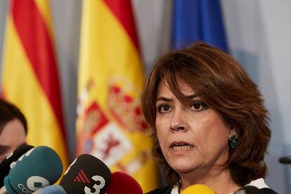 La ministra de Justicia, Dolores Delgado, en Barcelona este lunes.
