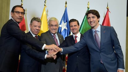 Vizcarra, Santos, Piñera, Peña Nieto e Trudeau, em abril.