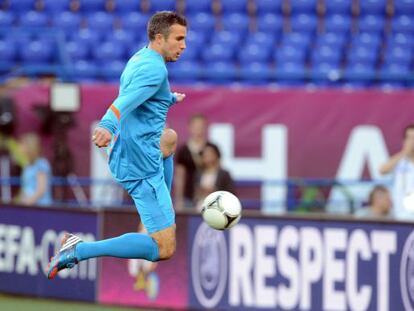 Van Persie, en el último entrenamiento de Holanda.