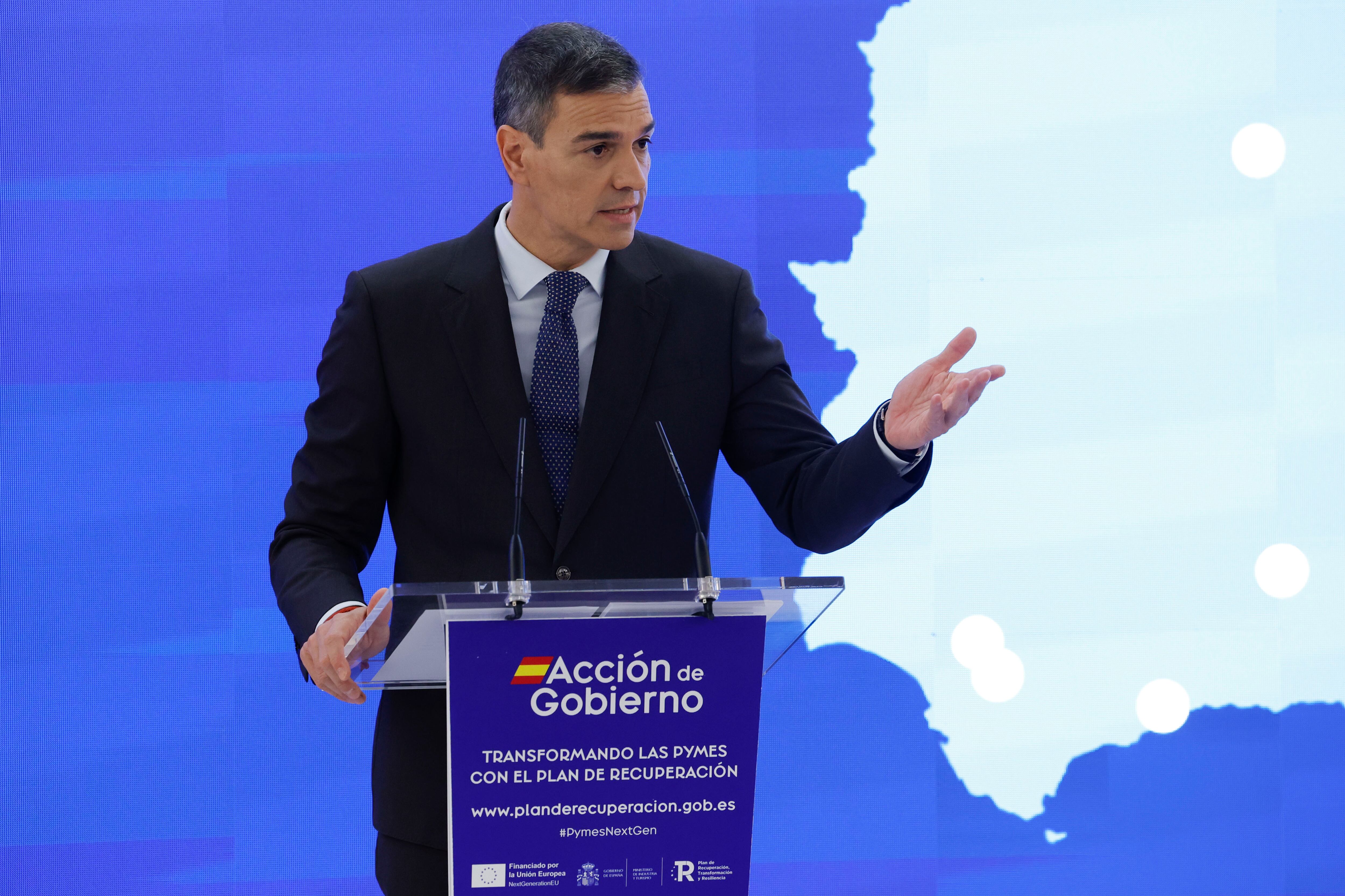 El presidente del Gobierno, Pedro Sánchez, en un acto sobre pymes y plan de recuperación.