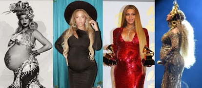 De izquierda a derecha: Beyoncé en imágenes de más a menos recientes de su embarazo.