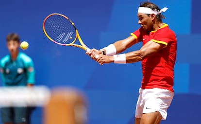 Nadal, durante el partido contra Djokovic del 29 de julio en la Philippe Chatrier.