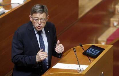 El presidente de la Generalitat, Ximo Puig, en las Cortes Valencianas.