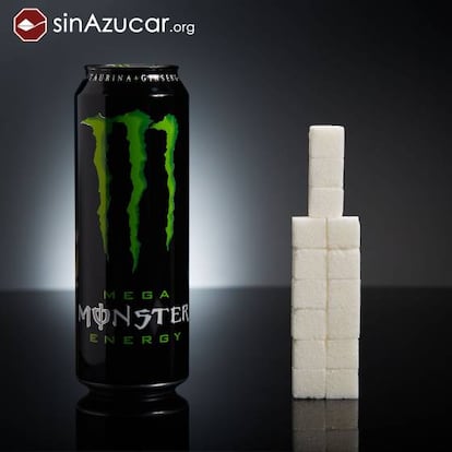 Una lata de Monster (553ml) tiene 60 gramos de azúcar: 15 terrones. 