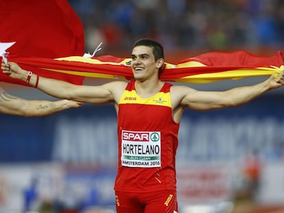 Hortelano, en el Europeo en &Aacute;msterdam, donde gan&oacute; el oro en 200m.