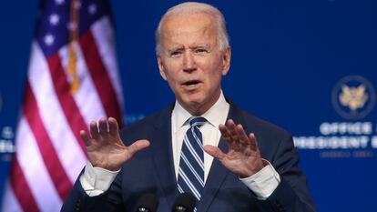 El presidente electo de Estados Unidos, Joe Biden, en una rueda de prensa, este martes, en Wilmington.