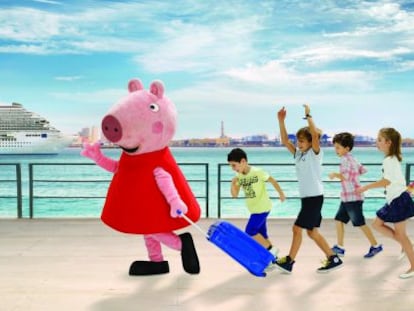 Peppa Pig recibe y juega con los niños en los barcos de Costa Cruceros.