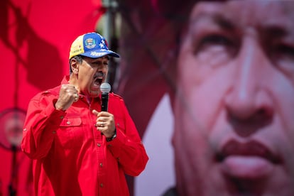 El presidente de Venezuela, Nicolás Maduro, ofrece un discurso este domingo en Caracas.