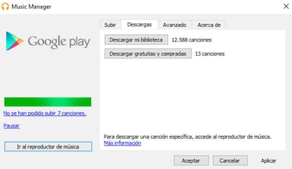 Desde la herramienta de Google Play Música en Windows 10 podemos descargas las canciones