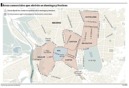 Áreas comerciales de la capital que abrirán en domingo y festivos.