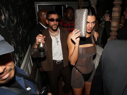 Bad Bunny and Kendall Jenner leaving a party together on May 1, 2023 in New York.