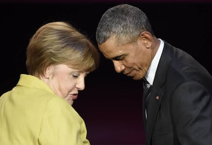 El presidente Barack Obama y la canciller Angela Merkel en Hannover