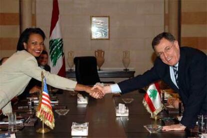 Condoleezza Rice, con el primer ministro de Líbano, Fuad Siniora.