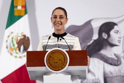 Claudia Sheinbaum en Palacio Nacional, en Ciudad de México, este viernes. 