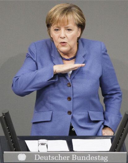 La canciller Angela Merkel, ayer en el Parlamento alemán.