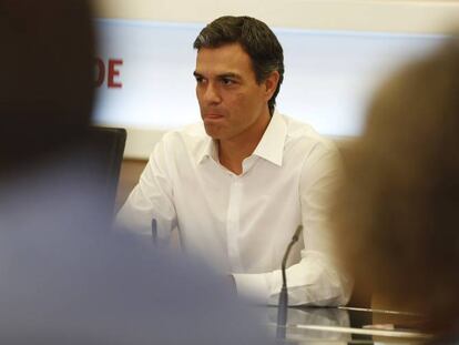 Pedro S&aacute;nchez, secretario general del PSOE, este lunes en Ferraz.
